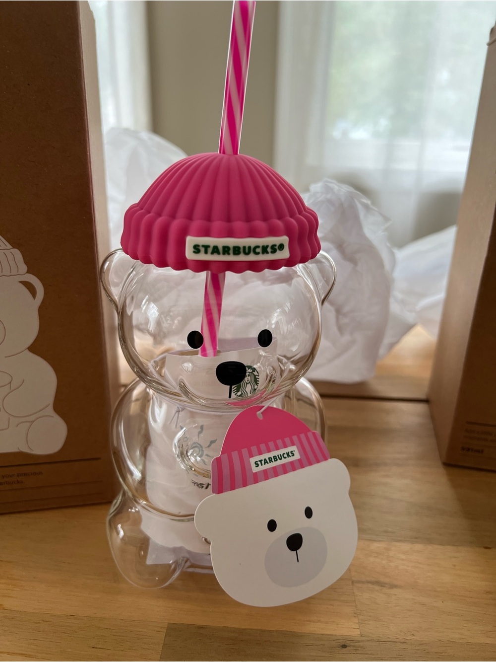 NEW Starbucks Bearista Glass Cold Cup Korea Exclusive, Hot Pink